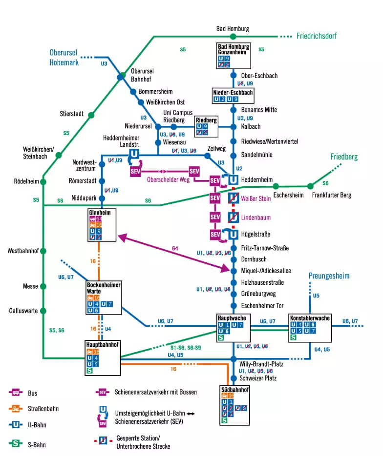 Bauvorhabenplan der U-Bahnlinien in der Eschersheimer Phase
