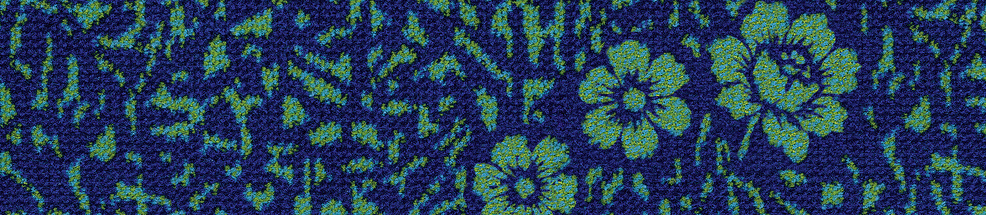 Die Abbildung zeigt ein florales Sitzbezug-Muster nach Art eines Sitzbezuges in einer U- oder Straßenbahn in VGF Farben Hell- und Dunkelgrün