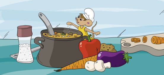 Kochen mit Lisa Zeichentrickgrafik mit Lisa der Maus beim Kochen