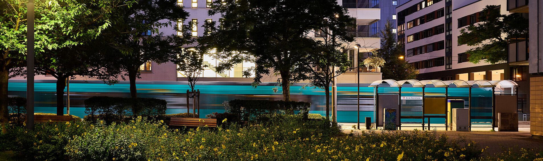 Das Bild zeigt eine Straßenbahn im Stadtbild. 